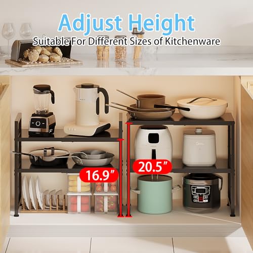 2-Tier Expandable Metal Storage Shelves,150LBS Heavy Duty Shelving Units and Storage For Small Appliance,Adjustable Pots and Pans Organizer Rack Shelf For Kitchen Under Cabinet Pantry Warehouse Garage - view 6