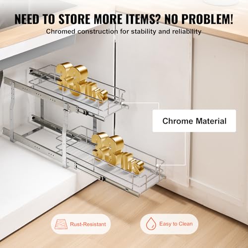 Pull Out Cabinet Organizer,8.5" W x 21" D x15.2 HHeavy Duty Slide Out Pantry Shelves, Chrome-Plated Steel Roll Out Drawers for Home, 10" Wx22 Dx19 H Inside Kitchen Cabinet, Bathroom, Under Sink - view 5