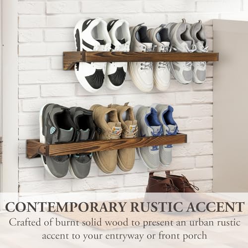 30 Inch Rustic Burnt Wood Hanging Shoe Rack Wall Mounted Storage - view 3