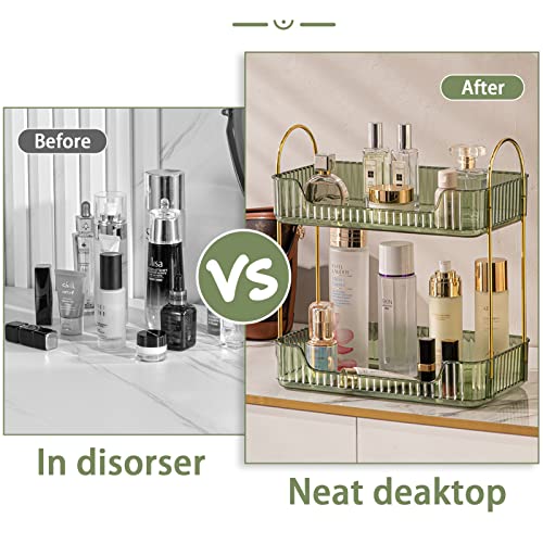 Bathroom Counter Organizer Countertop Storage, Cosmetics Skincare Shelf, Makeup Organizer Perfume for Dresser Vanity Tray, Spice Rack for Kitchen(2 Tier-Green) - view 5