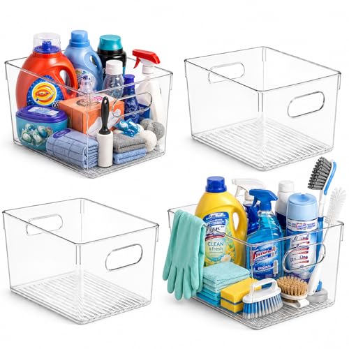 4 Pack Extra Large Clear Plastic Storage Bins 13x10x8in Organizers