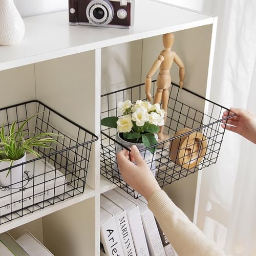 Kitchen Wire Baskets Farmhouse Decor Metal Food Storage Organizer, Household Refrigerator Bin with Built-in Handles for Cabinets,Pantry Set of 2 Black - view 3