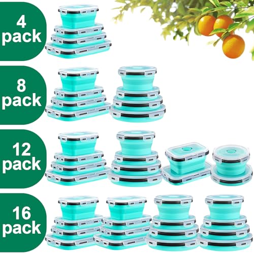 8 Pack Collapsible Food Storage Containers With Lids, Collapsible Storage Containers Sets Silicone Collapsible Bowls For Camping, RV Accessories, Travel Trailer Must - view 2