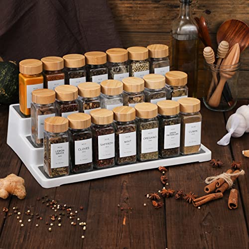 36 Pcs Glass Spice Jars with Bamboo Lids, 4 oz Glass Jars with Minimalist Farmhouse Spice Labels Stickers, Collapsible Funnel, Seasoning Storage Bottles for Spice Rack, Cabinet, Drawer - view 6