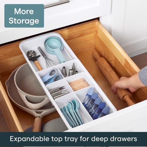 DrawerFit Sliding Drawer Tray with Adjustable Dividers, Expandable Kitchen Storage Organizer, Speckled White - view 2
