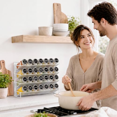 Spice Rack Organizer for Cabinet with 28 Spice Jars, 386 Spice Labels, Magnetic Spice Rack for Refrigerator, Seasoning Organizer for Countertop, Kitchen, Pantry — 13.2" W x 9.8" H, White - view 3