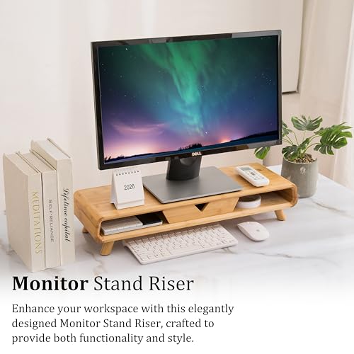 Bamboo Monitor Stand Riser, No Assembly Required Exquisite Monitor Stand with Drawer Ergonomic Height Wood Monitor Stand - view 6
