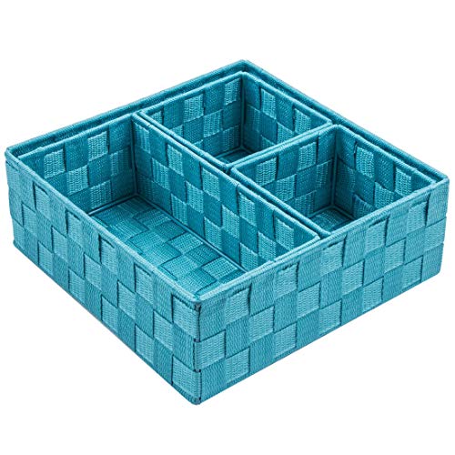 Woven Storage Baskets for Organizing, Small Black Baskets Cube Bin Container Tote Organizer Divider for Drawer, Closet, Shelf, Dresser, Set of 4(Aqua)