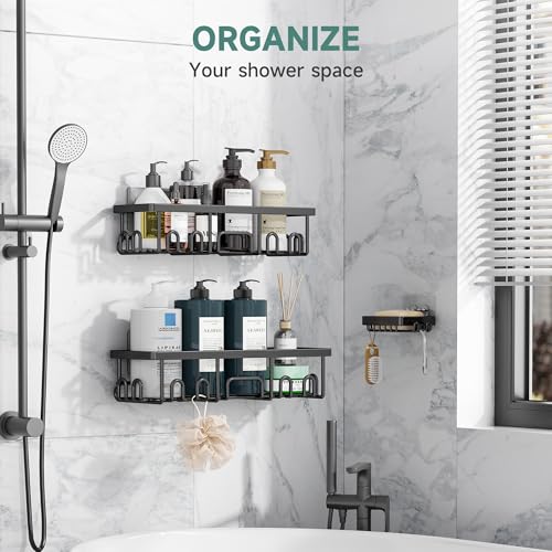 Shower Caddy 3-Pack, Advanced Rustproof Design, No Drilling Adhesive Shelves, Rack with Soap Holder, Large Capacity Bathroom Organizers and Storage, Wall-Mounted Kitchen & Home Decor, Black - view 5