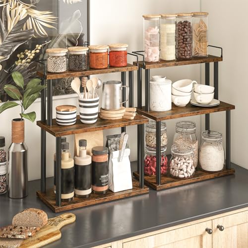 Kitchen Countertop Organizer, Moveable Corner Shelf, Desktop Storage Organizer for Countertop, Office Desk, Living Room, Rustic Brown and Black BF02TL01 - view 2
