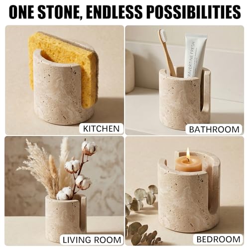Natural Travertine Sponge Holder for Kitchen Sink - Luxury Stone Sponge Caddy, Quick-Drying Modern Minimalist Marble Kitchen Countertop Organizer - Housewarming Gift, Home Decor, Beige - view 6