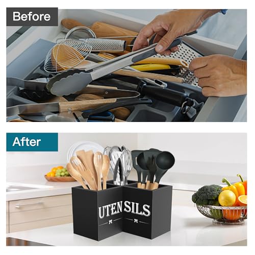 Extra Large Utensil Holder Countertop for Kitchen Counter,Wood,Black - view 6