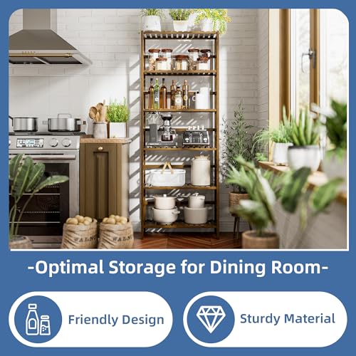 Bookcase, Bamboo Bookshelf, 6-Tier Adjustable Tall Open Book Shelf, Free Standing Storage Shelves Organizer, Flower Plant Display Stand, Walnut - view 5