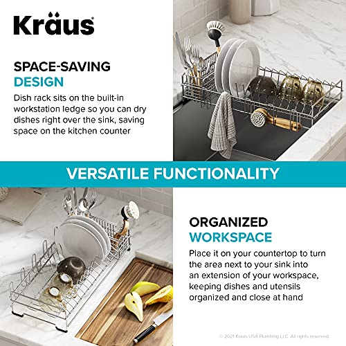 Workstation Kitchen Sink Dish Drying Rack Drainer and Utensil Holder, 17" L x 9" W, Stainless Steel, KDR-3 - view 4