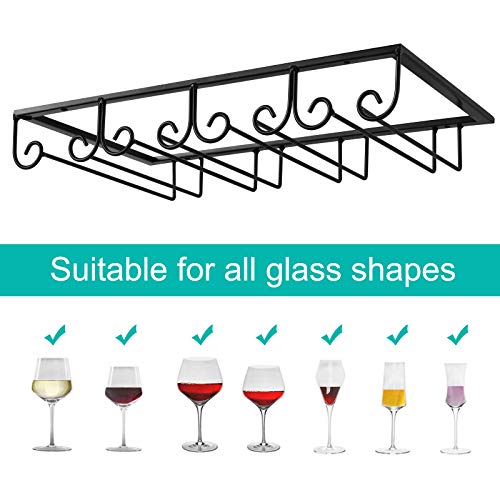 Under Cabinet Wine Glass Rack Stemware Rack, Wine Glasses Hanger Rack Wire Wine Glass Holder Storage Hanger for Cabinet Kitchen Bar (Black, 4 Rows 1 Pack) - view 4