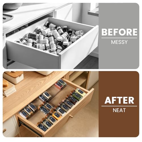 2 Pack Spice Rack with 24 Spice Jars, 4OZ Wood Lid Spice Containers with Expandable Spice Organizer Shelf, Spice Labels, Pepper Grinder Lids, Chalk Marker & Funnel Set for Drawer Kitchen Countertop - view 6