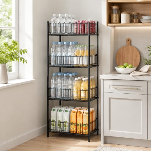 Water Bottle Organizer 4 Tiers Free Standing Water Bottle Holder Beverage Soda Can Drink Holder Stand Can Organizer Storage Rack for Pantry Kitchen Food Storage, Black - view 5