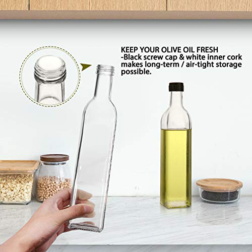 [2 PACK] 17 oz Glass Olive Oil Dispenser Bottle Set - 500ml Clear Oil & Vinegar Cruet Bottle with Pourers, Funnel and Labels - view 3