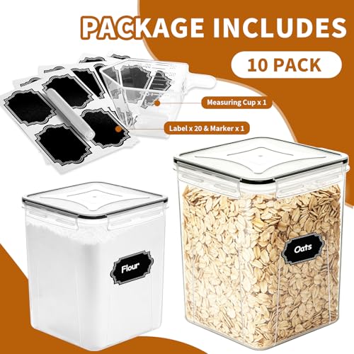 Flour Sugar Storage Containers, 10 Pack Large Airtight Food Storage Containers with Lids for Kitchen Pantry Organization and Storage, BPA Free Plastic Canisters Sets for Cereal, Rice and Baking - view 4
