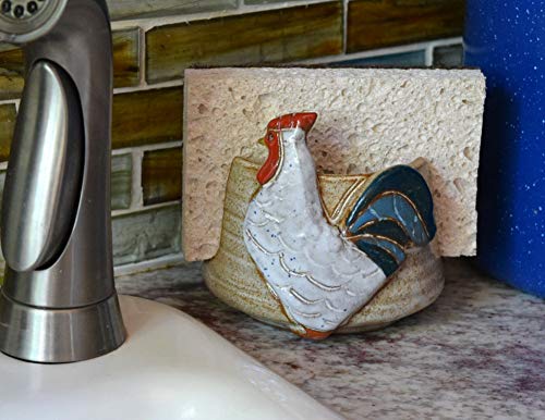 American Handmade Pottery Kitchen Sponge Holder, Farmhouse Rooster Motif - view 5