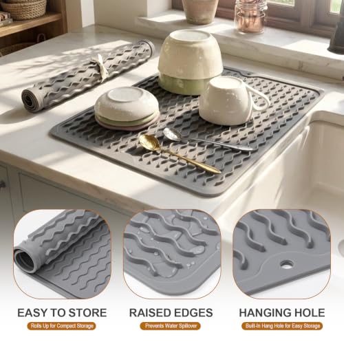 2 Pack Silicone Dish Drying Mat for Kitchen Counter Shower Caddy Rack Waterproof Under Sink Placemats Trivets Coffee Bar Accessories Utensil Holder Essentials Home Dining Decor Must Haves 2026 - view 2
