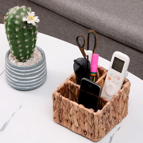 Handwoven Remote Control Holder Desk Organizer Caddy with 3 Compartments - view 6