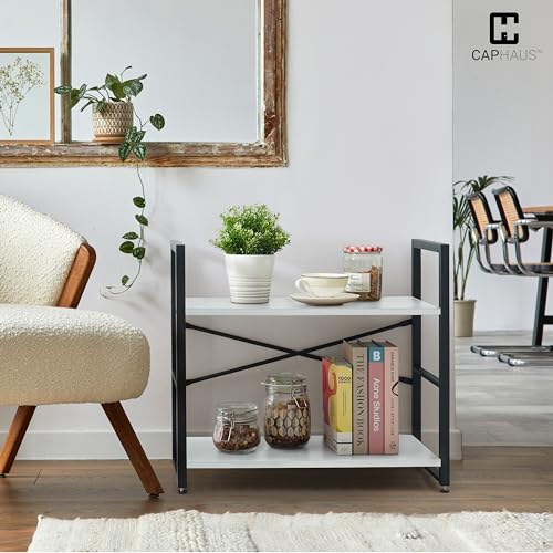 3 Tier Small Bookshelf, 24 Inch Width Free Standing Shelf, Bookcase Shelf Storage Organizer, Industrial Book Shelves for Home Office, Living Room, White Shelves & Metal Frame - view 4