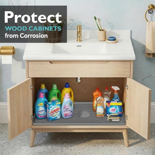 Under Sink Mat 31" x 22", Silicone Under Sink Liner for Kitchen and Bathroom, Waterproof Cabinet Protector Drip Tray, Protects Cabinets from Leaks and Spills - view 5