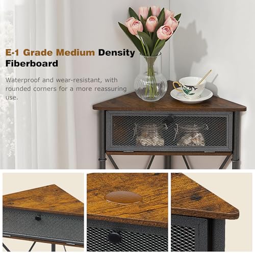 3 tier Corner Table/Cabinet with Flip Door and Storage Shelves, Free-Standing Organizer for Compact Space in Living Room/Study/Lobby/Bedroom,Industrial - view 7