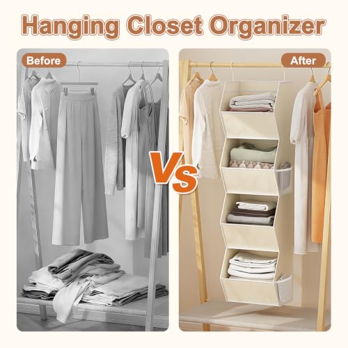 4 Shelf Hanging Closet Organizer Closet Storage for Wardrobe 2 Packs Beige - view 6