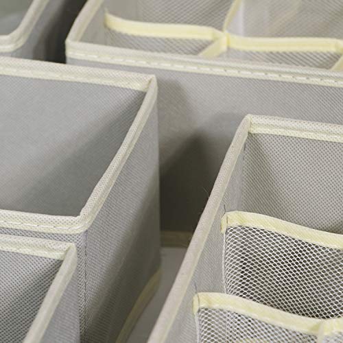 12 Pack Foldable Drawer Organizer Dividers Cloth Storage Box Closet Dresser Organizer Cube Fabric Containers Basket Bins for Underwear Bras Socks Panties Lingeries Nursery Baby Clothes Gray - view 3