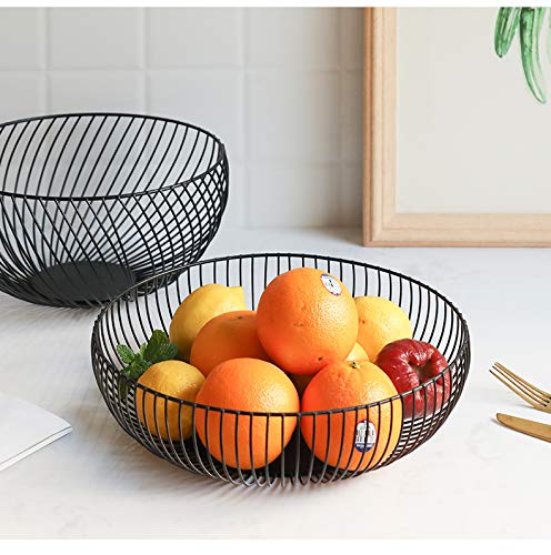 Metal Wire Fruit Basket,Large Round Storage Baskets for Bread,Metal Wire Bread Fruit Bowl Vegetable Stand Holder for Snacks,Modern Fruit Bowl Decorate Kitchen Counter,Black - view 6