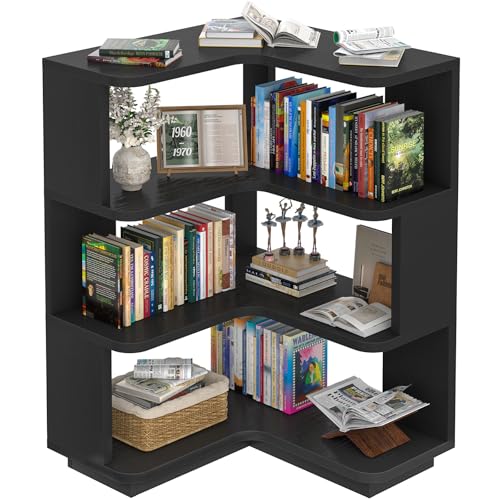 Corner Book Shelf, 4-Shelf L Shaped Corner Bookshelf with Baffle