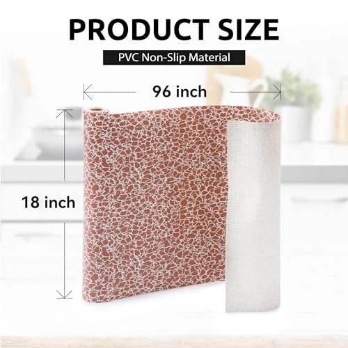 18X96 Inch Shelf Liner with Scissor & Tape Measure for Kitchen Cabinets, PVC Drawer Liner for Dresser Non-Slip Bathroom, Non-Adhesive Cabinet Liner Washable (Brown Crack) - view 3