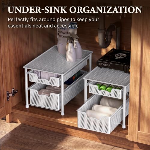 Stackable 2 Tier Sliding Basket Organizer Drawer, White - view 6