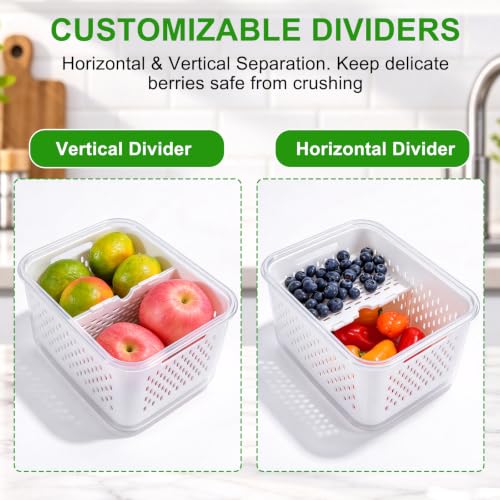 Thicker Produce Fruit Storage Containers for Fridge with Colander &Dividers - view 5