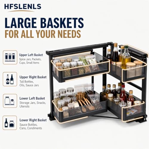 Blind Corner Cabinet Organizer, Hidden Corner Access Rack Slide-Out Kitchen Storage Tray Pull-Out Shelf Rack Storage System with 4 withstand 33lbs separate baskets for Kitchen Cupboard Pantry - view 3