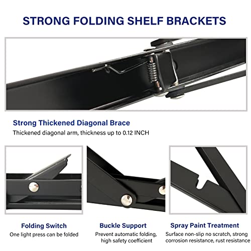 Folding Shelf Brackets, 16 Inch 2 Pcs Heavy Duty Shelf Brackets, Collapsible Brackets for Foldable Shelf, Bench Table, Wall Mounted Folding Table Brackets Space-Saving - view 3