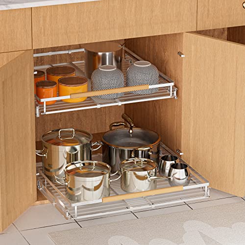 Pull Out Cabinet Organizer, Pantry Drawer Slide Out Basket Expandable Sliding Shelf Under Sink Shelf, Steel Metal cabinet drawers slide out, Chrome Finish, 23.1 to 39.9" W - view 6