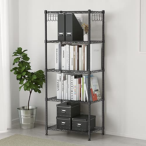 5-Shelf Shelving Storage Unit Multipurpose Heavy Duty Metal Pantry Storage Shelves Wire Rack with Leveling Feet and Hooks Adjustable Shelves for Bathroom Kitchen Garage (23.2Lx13.4Wx59.1H) - view 2