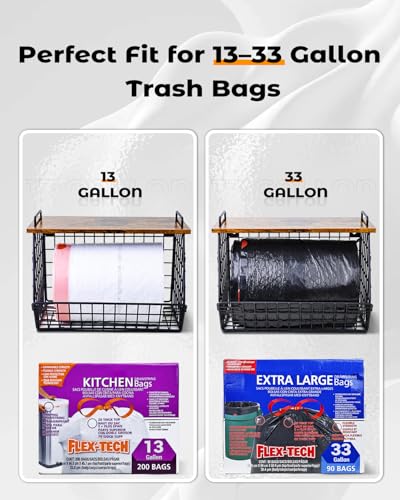 Extra Large Trash Bag Holder Under Sink, Wall Mounted Garbage Bag Dispenser Roll Holder for 13/33 Gallon Trash Bags, Kitchen/Pantry/Laundry Room Organization Basket Storage Bin, Tool-Free Assembly - view 2