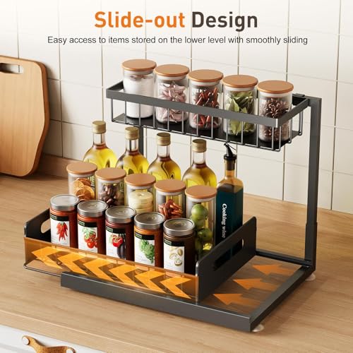 Under Kitchen Sink Organizer, Metal Pull Out Bathroom Organizers and Storage, 2-Tier Cabinet Organizer Shelf with Sliding Drawer, Home Organization for Kitchen, Laundry, Pantry, Black, 1 pack - view 5