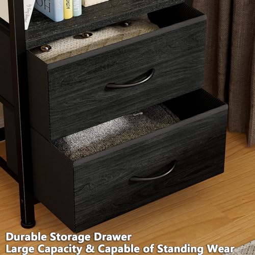 4 Tier Corner Shelf,Black Narrow Bookshelf with 2 Storage Drawers - view 5