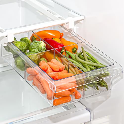 Pull-out Fridge Organizer | THE HANGER COLLECTION | Fridge Drawer Organizer with 2 Dividers | Clear Pantry Drawer Organizers | Shelf Holder Storage Drawers for Fruits, Veggies & Drinks - view 6