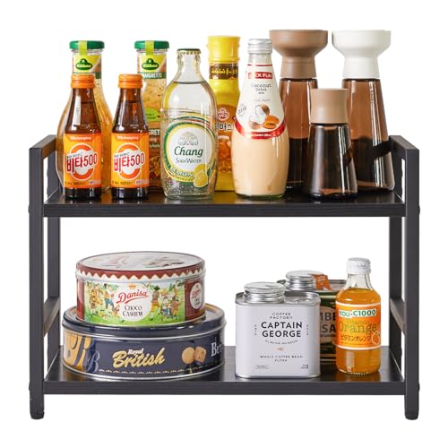 2-Tier Spice Rack,Kitchen Countertop Organizer,Black TLJ002B