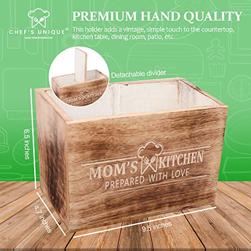 Wooden Utensil Holder For Countertop - Durable Cooking Utensils Holder - large Rustic Countertop Kitchen Décor - Spatula Utensils And Spoons Organizer With Divider - view 3