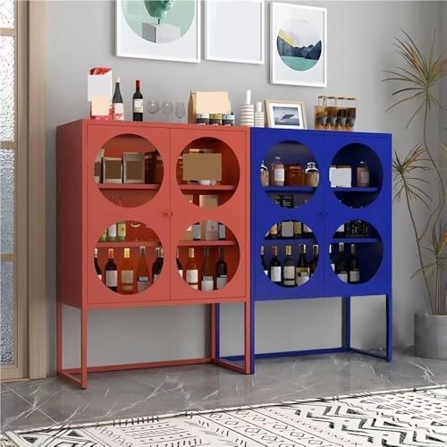 Heavy Duty Metal Pantry Cabinet, Glass Door Sideboard with Adjustable Shelves for Kitchen & Office, Steel Buffet Storage Unit with Spacious Top - view 7
