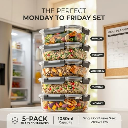 5-Piece Glass Food Storage Container Set with Airtight Lids - view 2