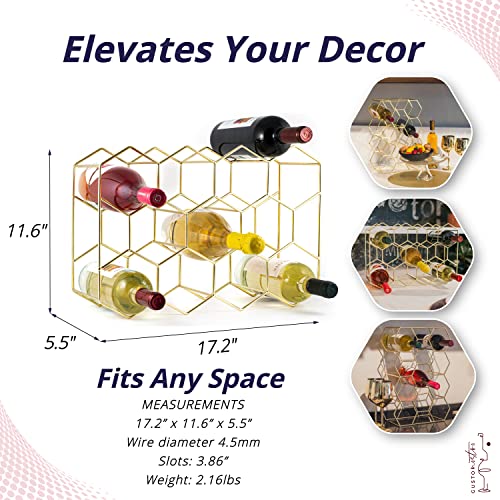 Countertop Wine Rack - 14 Bottle Freestanding Modern Gold Metal Small Wine Rack - 3 Tier Tabletop Wine Holder Stand for Cabinet, Pantry, Wine Bottle Storage - No Assembly Required - view 5