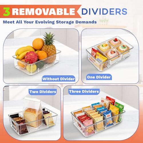 Stackable 4-Compartment Pantry Organizers and Storage, Clear Plastic Storage Bins with Removable Dividers Suitable for Pantry, Office, Kitchen, Cabinet & Fridge Organization, 2-Pack - view 4